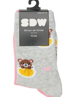 Simon De Winter Kids Patterned Crew Socks 3 Pack in Grey/Pink/Blue