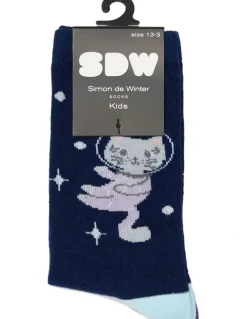 Simon De Winter Kids Patterned Crew Socks 3 Pack in Navy/Lilac