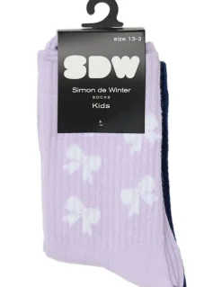 Simon De Winter Kids 3Qtr Crew Rib Socks 2 Pack in Lilac/Navy