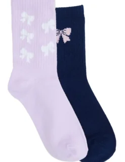 Simon De Winter Kids 3Qtr Crew Rib Socks 2 Pack in Lilac/Navy