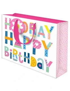 Simson Birthday Gift Bag Large Rectangle Typography in Pink