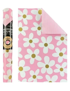 Simson White and Gold Daisies on Pink Roll Wrap