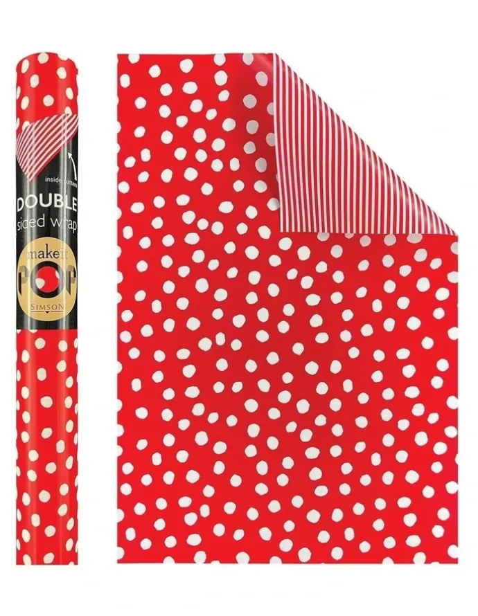 Simson White Dotty Pattern on Red Roll Wrap