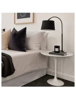 SK Designer Living Replica Eero Saarinen Tulip Round Marble Side Table in White