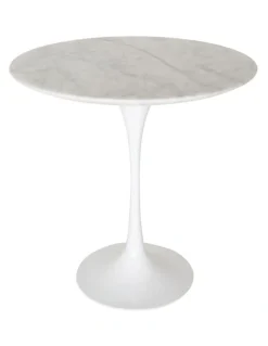SK Designer Living Replica Eero Saarinen Tulip Round Marble Side Table in White