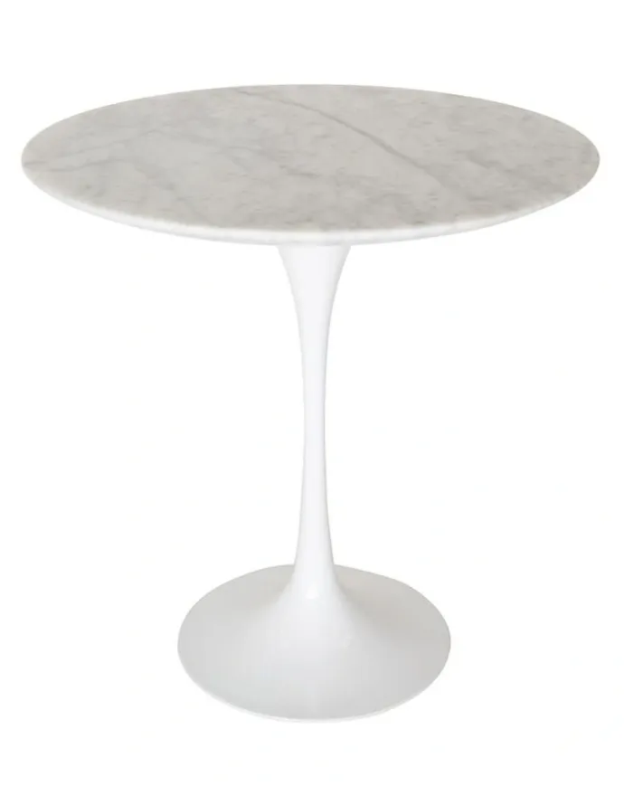 SK Designer Living Replica Eero Saarinen Tulip Round Marble Side Table in White