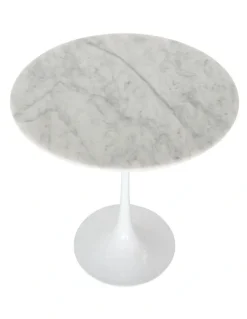 SK Designer Living Replica Eero Saarinen Tulip Round Marble Side Table in White