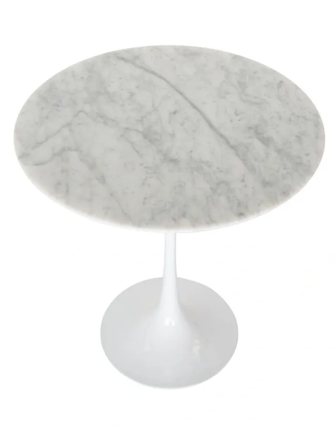 SK Designer Living Replica Eero Saarinen Tulip Round Marble Side Table in White