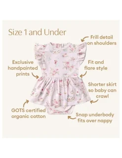 Snuggle Hunny Alices Tea Party Short Sleeve Organic Dress in Pink