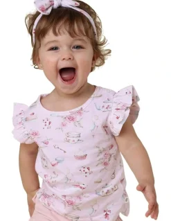 Snuggle Hunny Alices Tea Party Organic T-shirt With Frill in Pink