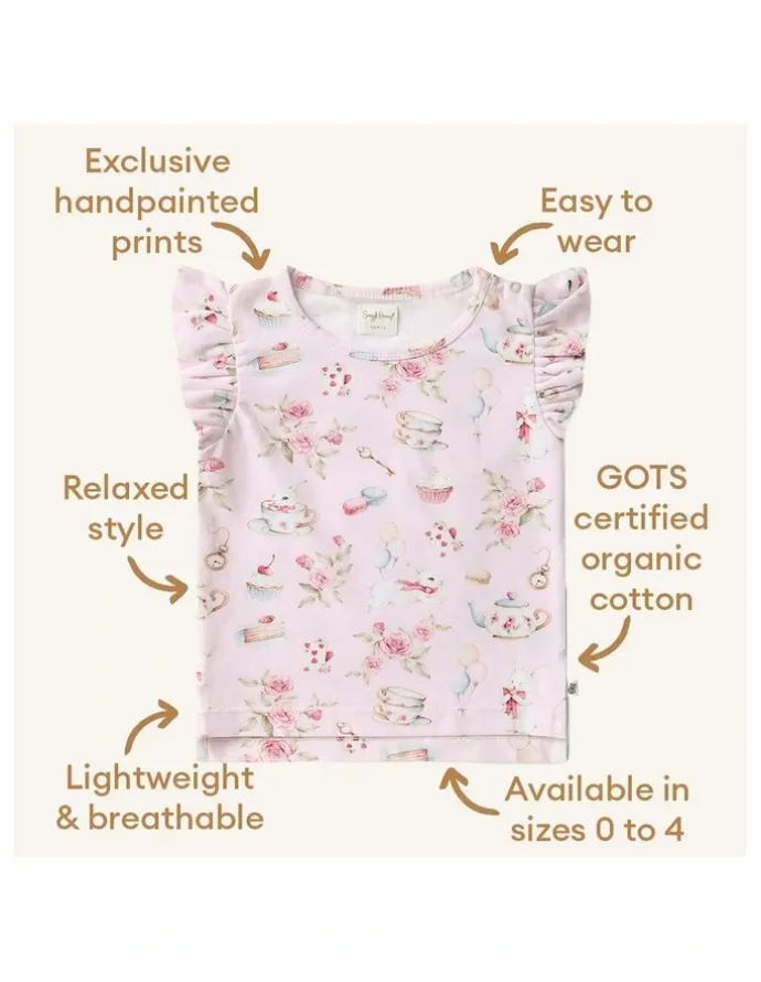 Snuggle Hunny Alices Tea Party Organic T-shirt With Frill in Pink