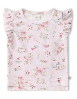 Snuggle Hunny Alices Tea Party Organic T-shirt With Frill in Pink