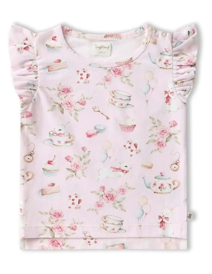 Snuggle Hunny Alices Tea Party Organic T-shirt With Frill in Pink