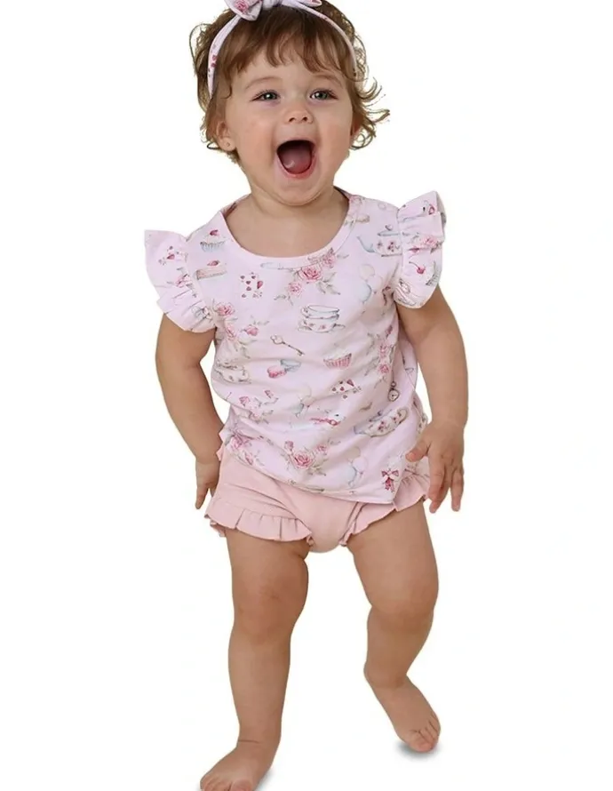 Snuggle Hunny Alices Tea Party Organic T-shirt With Frill in Pink