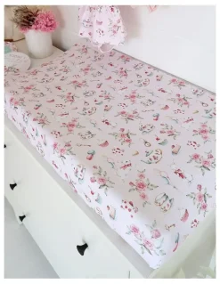 Snuggle Hunny Alices Tea Party Organic Bassinet Sheet/Change Pad Cover in Pink