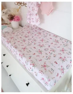 Snuggle Hunny Alices Tea Party Organic Bassinet Sheet/Change Pad Cover in Pink