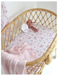 Snuggle Hunny Alices Tea Party Organic Bassinet Sheet/Change Pad Cover in Pink