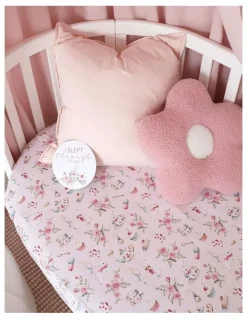 Snuggle Hunny Alices Tea Party Organic Fitted Cot Sheet in Pink
