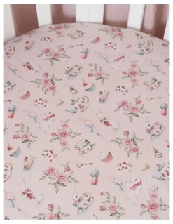 Snuggle Hunny Alices Tea Party Organic Fitted Cot Sheet in Pink