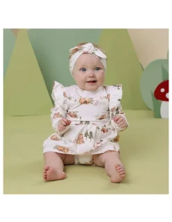 Snuggle Hunny Bears Long Sleeve Organic Dress in White