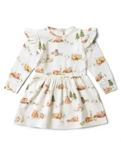 Snuggle Hunny Bears Long Sleeve Organic Dress in White