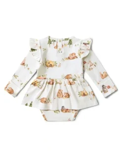 Snuggle Hunny Bears Long Sleeve Organic Dress in White
