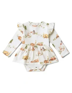 Snuggle Hunny Bears Long Sleeve Organic Dress in White