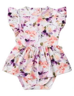 Snuggle Hunny Blushing Beauty Short Sleeve Organic Dress in White