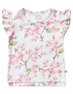 Snuggle Hunny Cherry Blossom Organic T-shirt with Frill in White