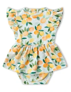 Snuggle Hunny Citrus Squeeze Short Sleeve Organic Dress in Blue