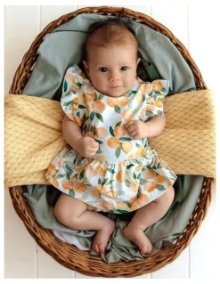 Snuggle Hunny Citrus Squeeze Short Sleeve Organic Dress in Blue