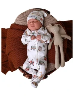 Snuggle Hunny Diggers and Tractors Sleepsuit Zip Footie in White