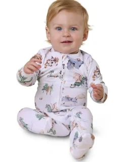 Snuggle Hunny Dragon Organic Sleepsuit Zip Footie in White
