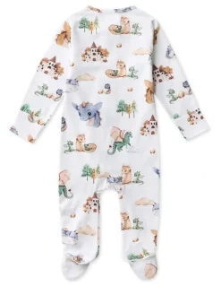 Snuggle Hunny Dragon Organic Sleepsuit Zip Footie in White
