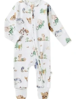 Snuggle Hunny Dragon Organic Sleepsuit Zip Footie in White