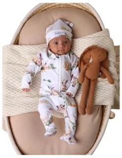 Snuggle Hunny Farm Organic Sleepsuit Zip Footie in White