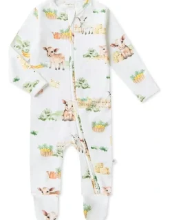 Snuggle Hunny Farm Organic Sleepsuit Zip Footie in White