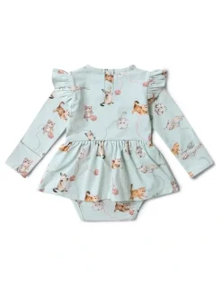 Snuggle Hunny Kittens Long Sleeve Organic Dress in Sage