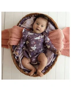 Snuggle Hunny Midnight Swan Long Sleeve Organic Dress in Purple