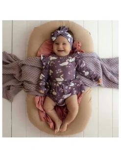 Snuggle Hunny Midnight Swan Long Sleeve Organic Dress in Purple