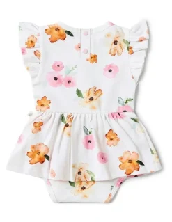 Snuggle Hunny Poppy Short Sleeve Organic Dress in White
