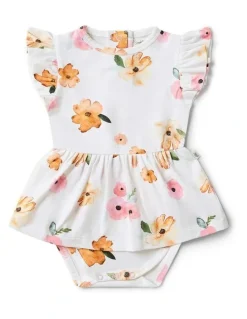 Snuggle Hunny Poppy Short Sleeve Organic Dress in White