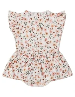 Snuggle Hunny Spring Floral Short Sleeve Organic Dress in Baby Pink