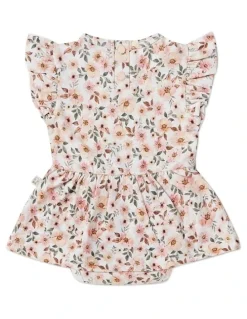 Snuggle Hunny Spring Floral Short Sleeve Organic Dress in Baby Pink