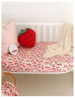 Snuggle Hunny Strawberry Organic Fitted Cot Sheet in Pink