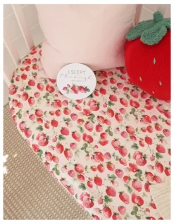 Snuggle Hunny Strawberry Organic Fitted Cot Sheet in Pink