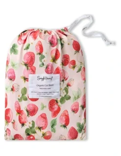 Snuggle Hunny Strawberry Organic Fitted Cot Sheet in Pink