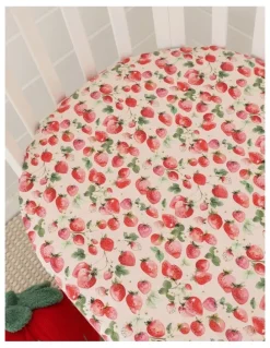 Snuggle Hunny Strawberry Organic Fitted Cot Sheet in Pink