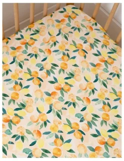 Snuggle Hunny Sunny Citrus Organic Fitted Cot Sheet in Orange