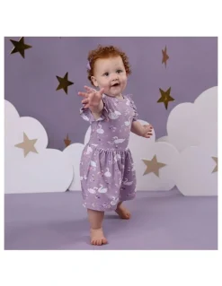 Snuggle Hunny Swan Lake Short Sleeve Organic Dress in Purple